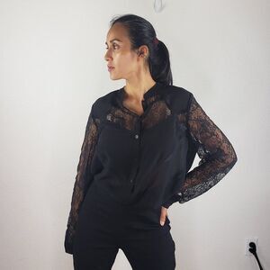 Tildon Black sheer blouse M